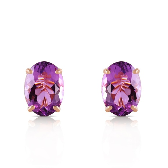 14K SOLID GOLD STUD EARRING WITH NATURAL AMETHYSTS - Picture 2 of 6